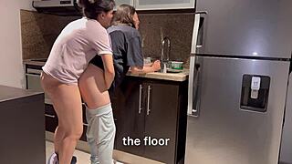 Bisexual Wife Begs Hubby's Friend for Kitchen Scissoring and Muff Dive