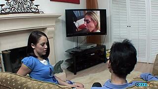 stepdad fingers asian milf's trimmed pussy intensely