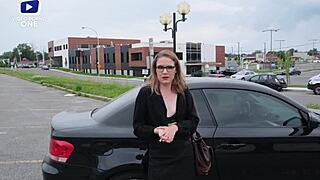 Canadian teen brunette in lingerie pierced pussy creamed in car.