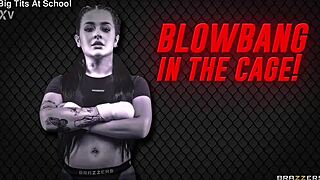 ryan reid chokes on cocks in wild blowbang cage getting drenched in cumshots