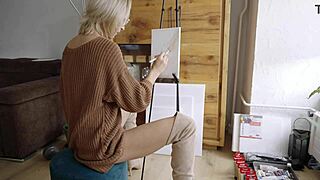 Blonde Babe in Glasses Paints Pretty Pussy Flower