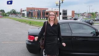 Canadian teen brunette in lingerie pierced pussy creamed in car.