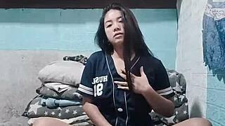 your cute petite asian roommate's panties slip off in dorm... peek now?