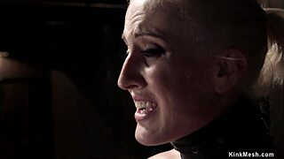 blonde bound in doggystyle bondage takes rough choking deepthroat machine fucking squirting