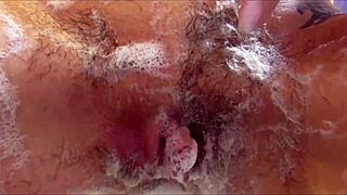 Huge Clit Throbs Close-Up Hairy Pussy Beaver Oral Orgasm