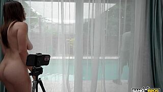 rissa may flaunts natural tits... pool guy dives in for fun