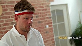 Petite brunette babe bent over for friend's mmf doggystyle riding