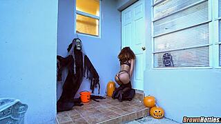 Halloween Gloryhole Fun for Sexy Black Teen Hottie