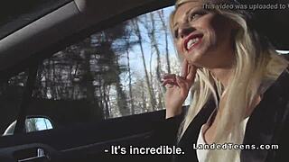 Blonde Hitchhiker Sucks French Guy's Cock Hard in Outdoor Car POV