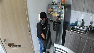 Suggestive Brunette Latina Brithany Bent Over Home Creampie by Horny Intruder