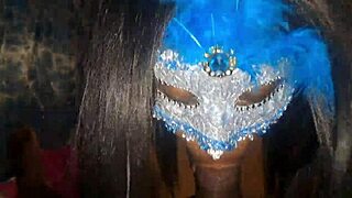 Masked Ebony Slut Deepthroats Monster Cock Swallows Thick Cum Facial