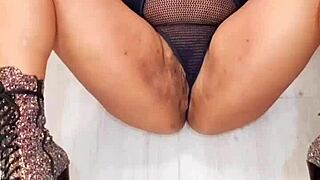 Chubby BBW MILF Fingers Shaved Pussy in Sexy Lingerie Fetish Solo