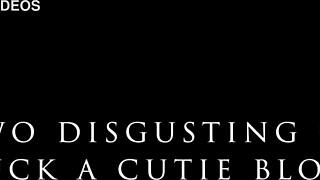 Two old guys double penetrate cute blonde teen's tight ass to mouth with monster cocks