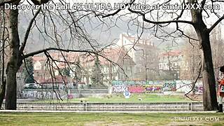 Close-up ebony babe deepthroats big black cock before bent over doggystyle fucking