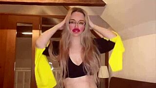 Belly dancer goddess in glasses dominates with fetish blowjob to new music release