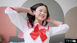 tiny asian fuck doll's tight pussy stretched wide by fat interracial monster cock doggystyle