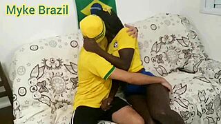 fernanda chocolate drops by myke brazil's for copa match but ends up covered in cum