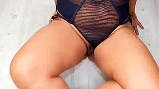 Chubby BBW MILF Fingers Shaved Pussy in Sexy Lingerie Fetish Solo