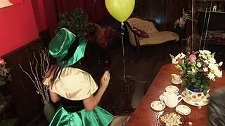 Cosplay party orgy with blondes licking tits and wet pussies