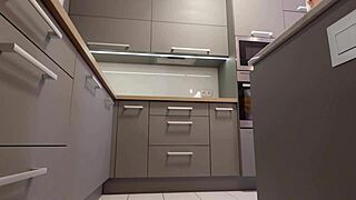 Blonde coed miniskirt flashes long legs ass kitchen heels