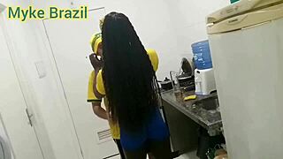fernanda chocolate drops by myke brazil's for copa match but ends up covered in cum