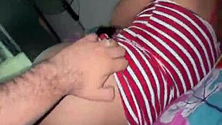 Neighbor sneaks over flashing her big natural tits before wild kitchen fuck