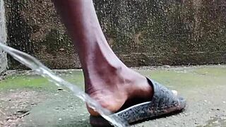 Chubby ebony straight guy unleashes monster bbc peeing orgasms outdoors