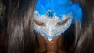Masked Ebony Slut Deepthroats Monster Cock Swallows Thick Cum Facial