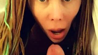 early morning homemade blonde petite swallows cum after quick deepthroat pov