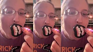 Blonde Glasses Girl Brushes Long Hair ASMR Lollipop Headphones