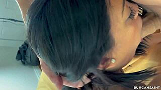 sloppy deepthroat goddess spits wet on teasing cock