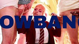 hot college student SUCKS cocks in first HOMEMADE blowbang cum covered