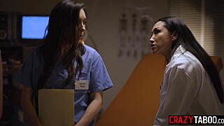 Panic-stricken nurse sinn sage begs doctor vicki chase for help as big ass latina milf dives into her pussy