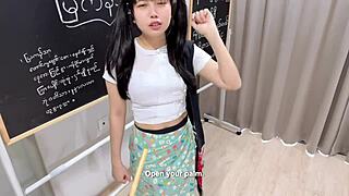 cute asian teen in uniform seduces teacher with horny ass play