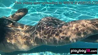 ana foxxx fingers her hairy ebony milf pussy naked under cascading outdoor water