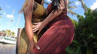 big booty ebony breyana and pawg ryan share bbc in outdoor interracial threesome ride