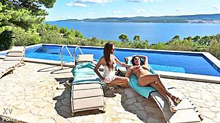 busty anissa kate and olivia del rio’s poolside lesbo toy tease?