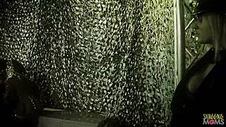 bisexual blonde soldiers strap-on fuck with huge tits dildo play