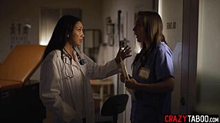 Panic-stricken nurse sinn sage begs doctor vicki chase for help as big ass latina milf dives into her pussy