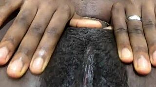 hairy ebony pussy solo masturbation play