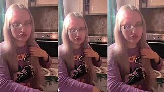 Blonde Glasses Girl Brushes Long Hair ASMR Lollipop Headphones