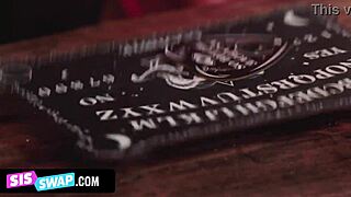 Skinny Stepsis in Stockings Rides Stepbro Cowgirl to Escape Halloween Ghosts