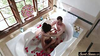 Elegant Ebony Stepdaughter Bent Over and Pounded in Glamorous Bathtub