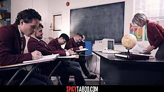 busty teacher dee williams takes four students' cocks in wild classroom gangbang