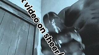 i sneak peeks at muscular black bodybuilder's horny oiled monster cock masturbation