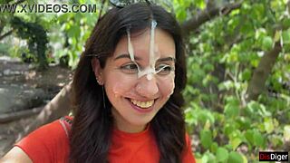 Crazy Brunette Sucks Cock In Bushes For Huge Facial