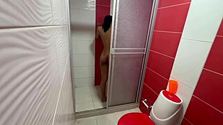 Skinny Tattooed Sister-in-Law Swallows Cum in Shower POV