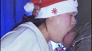 Explosive Christmas Deepthroat Blowjob Swallows Monster Cock Cum Celebration