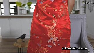 check out this asian babe riding fat cock in cheongsam 🔥👗
