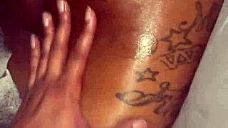 Bent over oiled ebony teen pussy gets monster bbc creampie after wet massage